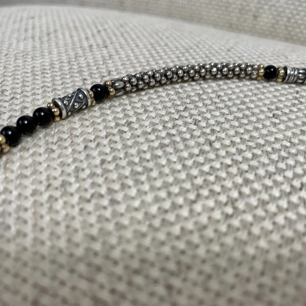 Authentic Lagos Caviar Sterling Silver & 18K Yellow Gold Black Onyx Necklace - Picture 4 of 9